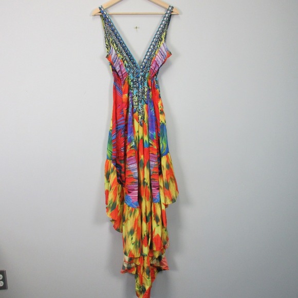True Colours La Moda Maxi Dress L XL Orange Sleeveless High Low Boho 274 - Picture 2 of 12